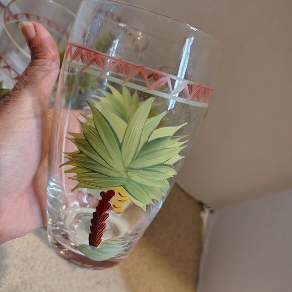 Set Of 4 Palm Tree Design Glasses 16 Ounce - Picture 1 of 4